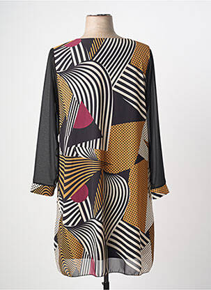 Robe mi-longue coupe fluide manches longues noir COULEURS DU TEMPS femme