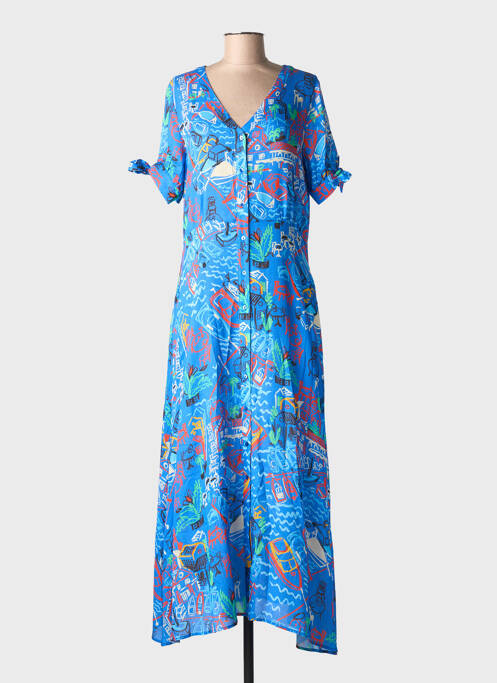 Robe longue imprimé fantaisie manches courtes bleu LEO & UGO femme