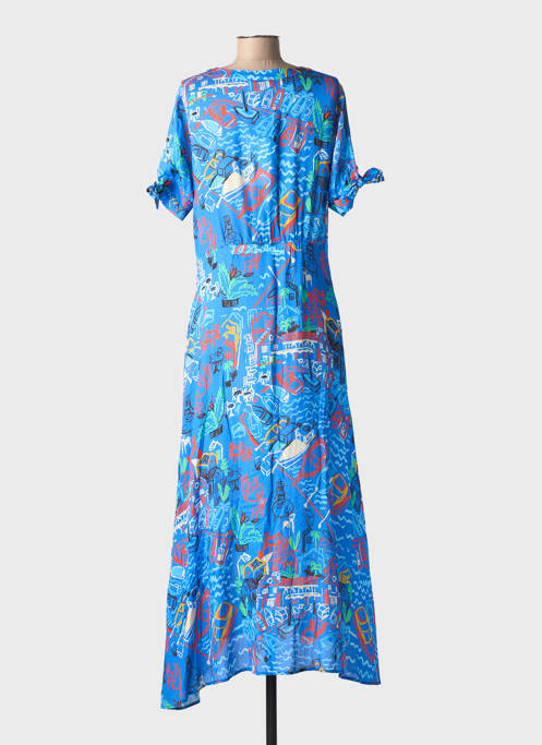 Robe longue imprimé fantaisie manches courtes bleu LEO & UGO femme