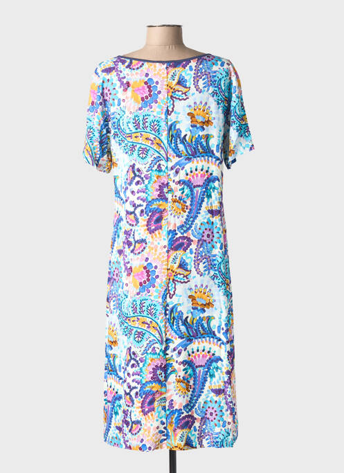 Robe mi-longue imprimé fleurs manches courtes bleu MASSANA femme