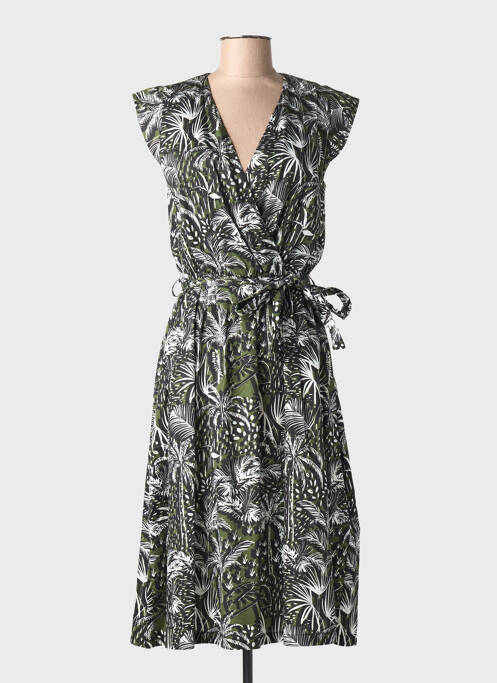 Robe mi-longue fermeture zippée au dos manches courtes vert LEO & UGO femme