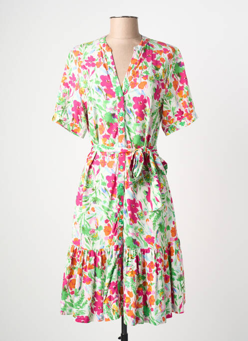 Robe mi-longue imprimé fleurs manches courtes vert LEO & UGO femme
