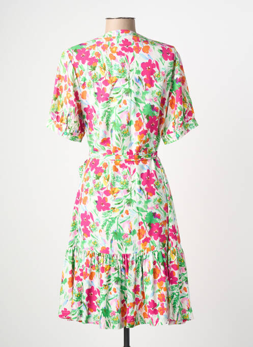 Robe mi-longue imprimé fleurs manches courtes vert LEO & UGO femme