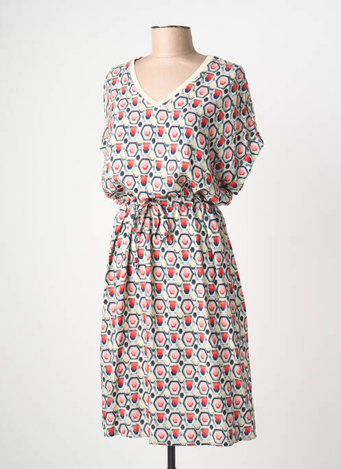 Robe mi-longue manches courtes manches courtes beige TONI femme