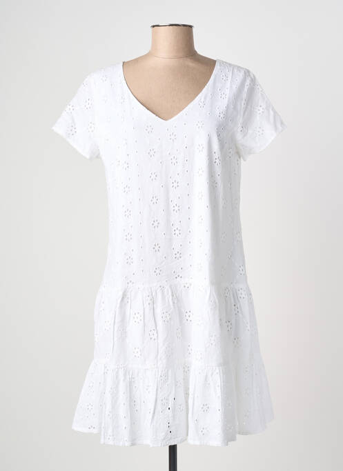 Robe courte coupe évasée manches courtes blanc MASSANA femme