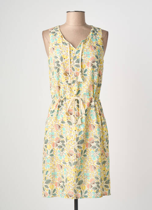 Robe mi-longue imprimé fleurs sans manche jaune GUY DUBOUIS femme