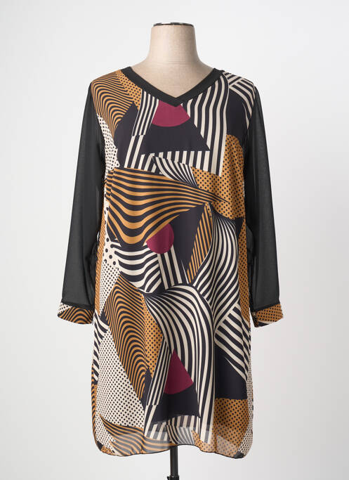 Robe mi-longue coupe fluide manches longues noir COULEURS DU TEMPS femme