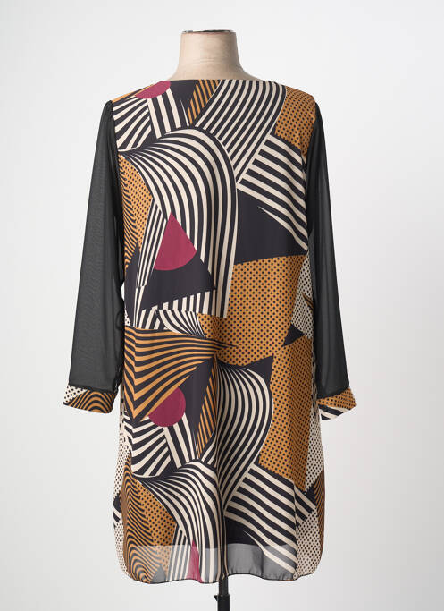 Robe mi-longue coupe fluide manches longues noir COULEURS DU TEMPS femme