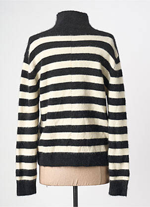 Pull col roulé coupe cintrée manches longues noir MAJESTIC FILATURES femme