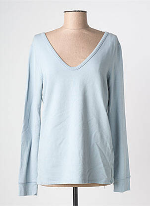 Top col v manches longues bleu MAJESTIC FILATURES femme