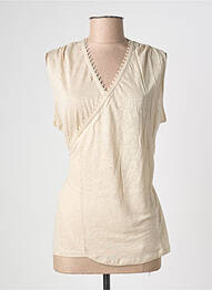 Top coupe cintrée sans manche beige MAJESTIC FILATURES femme