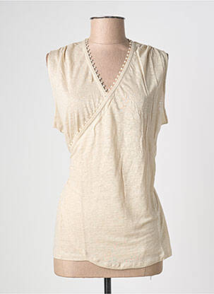 Top coupe cintrée sans manche beige MAJESTIC FILATURES femme