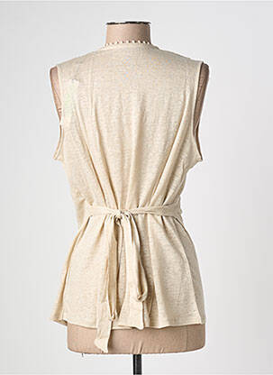 Top coupe cintrée sans manche beige MAJESTIC FILATURES femme