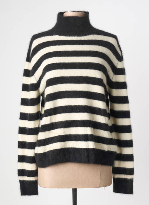 Pull col roulé coupe cintrée manches longues noir MAJESTIC FILATURES femme