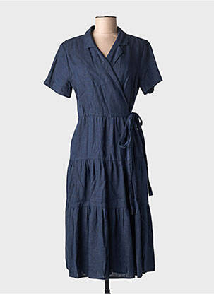 Robe mi-longue manches courtes manches courtes bleu ZYGA femme