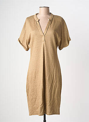Robe mi-longue manches courtes manches courtes marron MAJESTIC FILATURES femme
