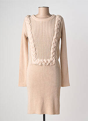 Robe pull coupe cintrée manches longues beige INTROPIA femme