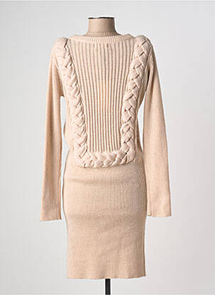 Robe pull coupe cintrée manches longues beige INTROPIA femme