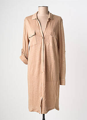 Robe mi-longue manches longues manches longues beige MAJESTIC FILATURES femme