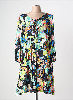 Robe mi-longue imprimé fleurs manches longues bleu CHIARA FIORINI femme