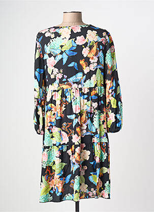 Robe mi-longue imprimé fleurs manches longues bleu CHIARA FIORINI femme
