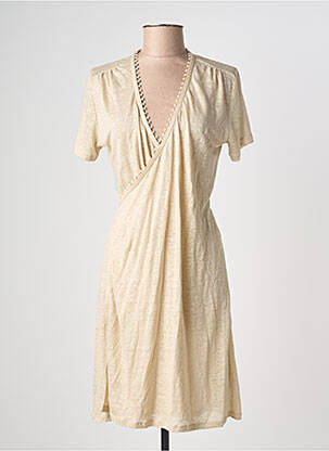 Robe mi-longue manches courtes manches courtes beige MAJESTIC FILATURES femme