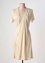 Robe mi-longue manches courtes manches courtes beige MAJESTIC FILATURES femme