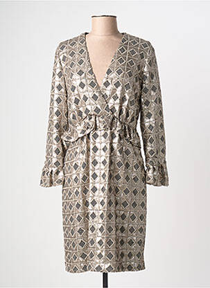 Robe mi-longue manches longues manches longues beige INTROPIA femme