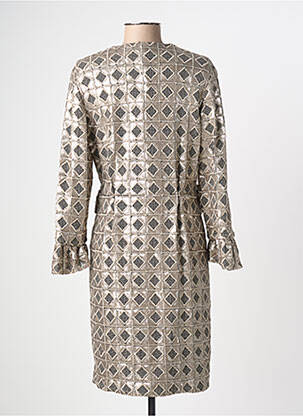 Robe mi-longue manches longues manches longues beige INTROPIA femme