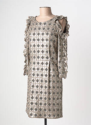 Robe mi-longue manches longues manches longues beige INTROPIA femme