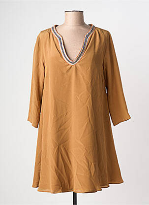 Robe courte manches 3/4 manches 3/4 marron ELLA LUNA femme