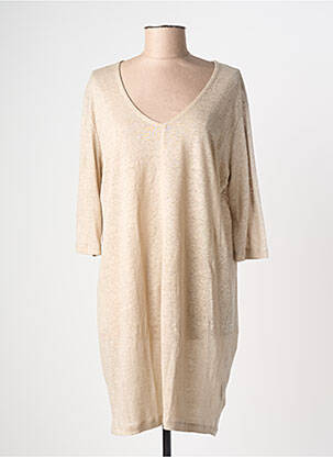 Robe mi-longue manches 3/4 manches 3/4 beige MAJESTIC FILATURES femme