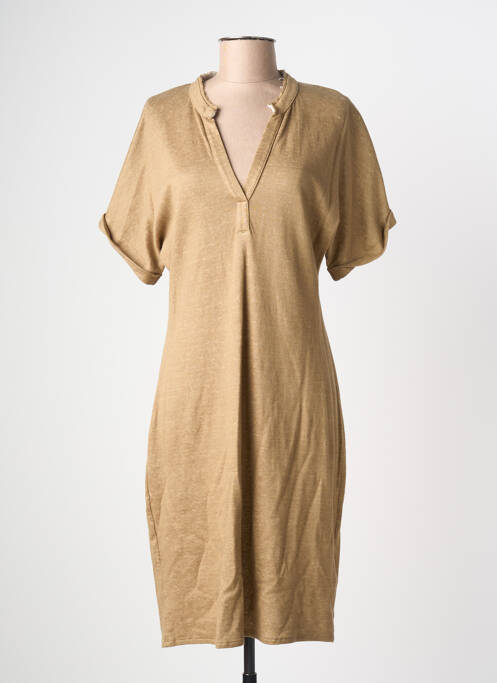 Robe mi-longue manches courtes manches courtes marron MAJESTIC FILATURES femme