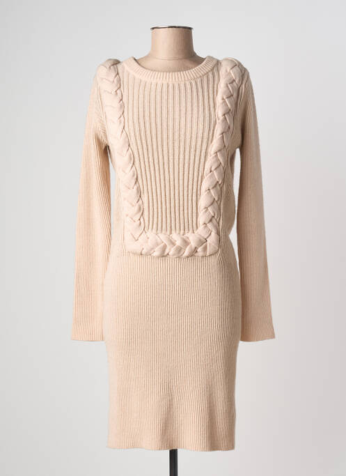 Robe pull coupe cintrée manches longues beige INTROPIA femme