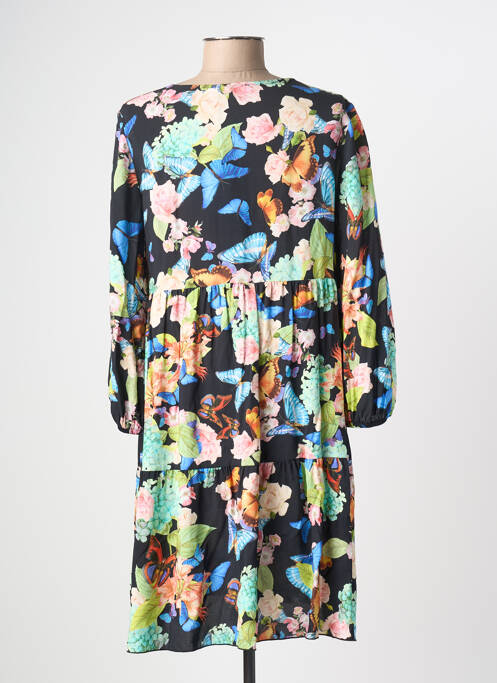 Robe mi-longue imprimé fleurs manches longues bleu CHIARA FIORINI femme