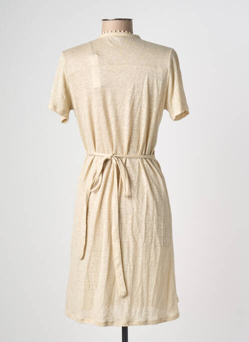 Robe mi-longue manches courtes manches courtes beige MAJESTIC FILATURES femme