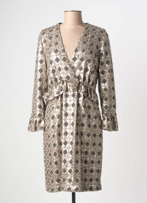 Robe mi-longue manches longues manches longues beige INTROPIA femme