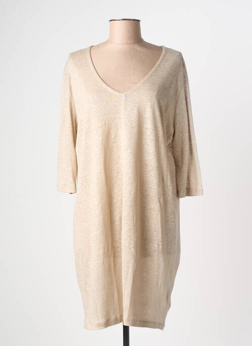 Robe mi-longue manches 3/4 manches 3/4 beige MAJESTIC FILATURES femme