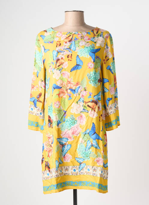 Robe courte manches longues manches longues jaune CHIARA FIORINI femme