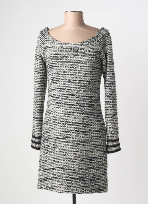 Robe courte fermeture zippée au dos manches longues gris ELLA LUNA femme