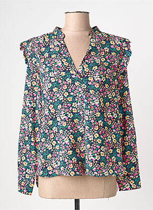 Blouse imprimé fleurs manches longues bleu KILKY femme