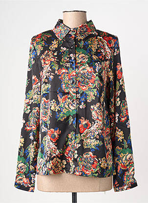 Chemisier imprimé fleurs manches longues noir CERISE BLUE femme