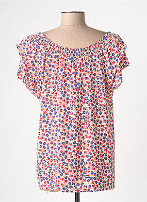 Blouse imprimé fleurs manches courtes rouge EMMA ELLA femme