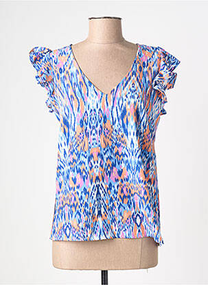 Blouse imprimé fantaisie manches courtes bleu AKOZ DE TOI femme