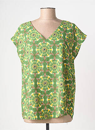 Blouse imprimé fleurs manches courtes vert SARAH JOHN femme