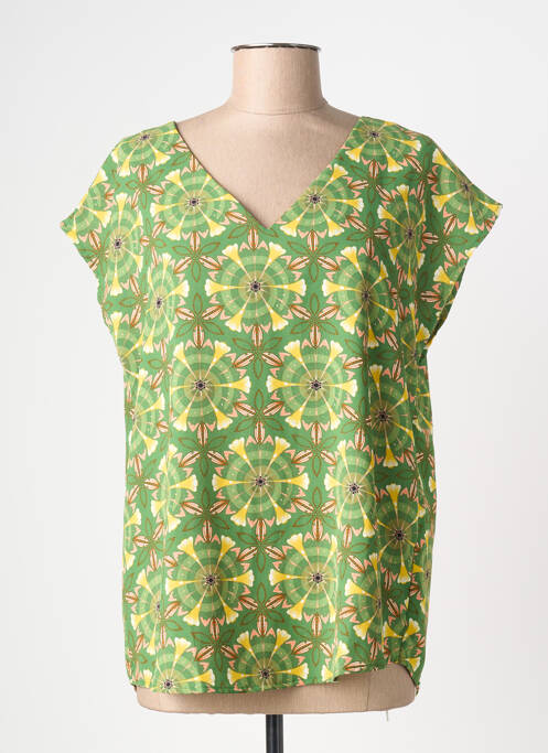 Blouse imprimé fleurs manches courtes vert SARAH JOHN femme