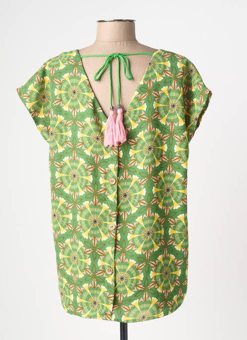 Blouse imprimé fleurs manches courtes vert SARAH JOHN femme