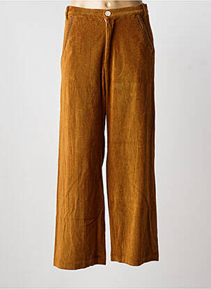 Pantalon large fermeture zippée sous rabat boutonné taille normale marron MII femme