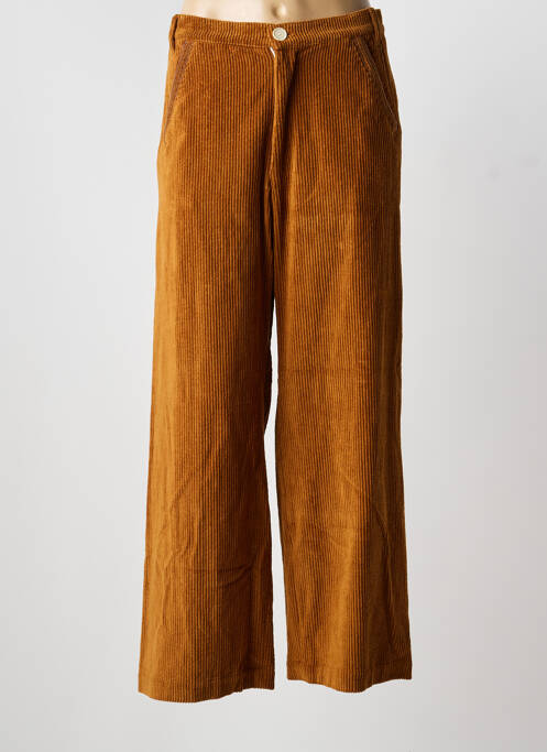 Pantalon large fermeture zippée sous rabat boutonné taille normale marron MII femme