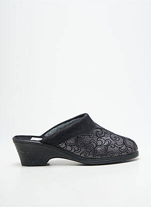 Chaussons/pantoufles tissage satiné talon de 4 à 6cm noir LA VAGUE femme